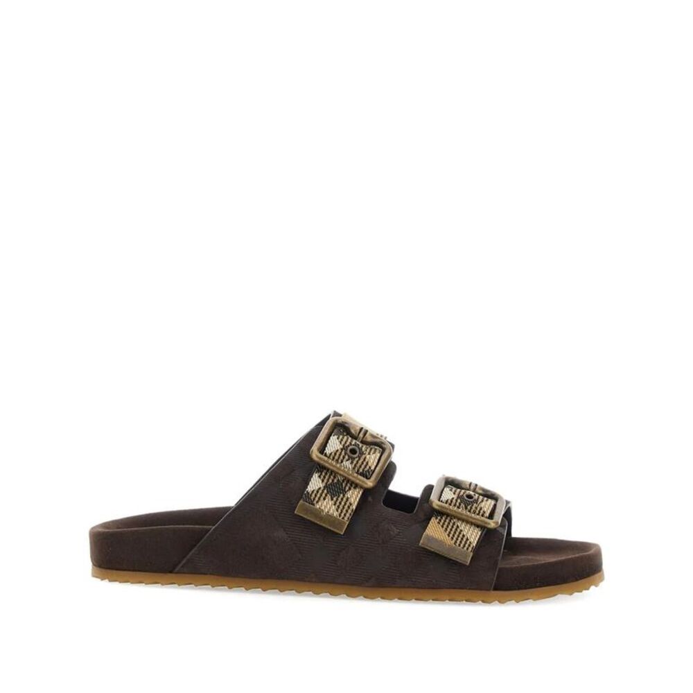 Suede Flat Sandals With Checked Straps Women